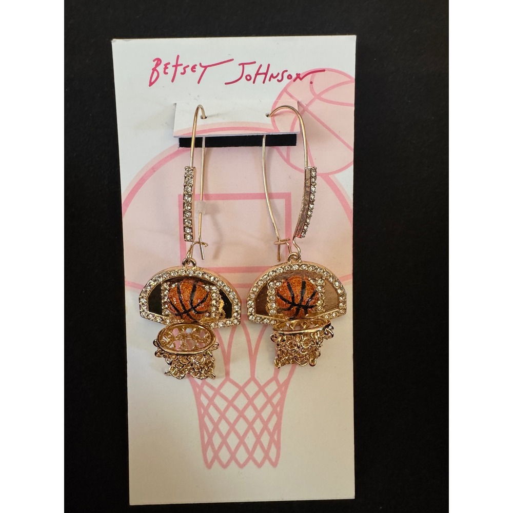 Betsey Johnson Gold Tone Basketball Hoop Crystal Drop Earrings